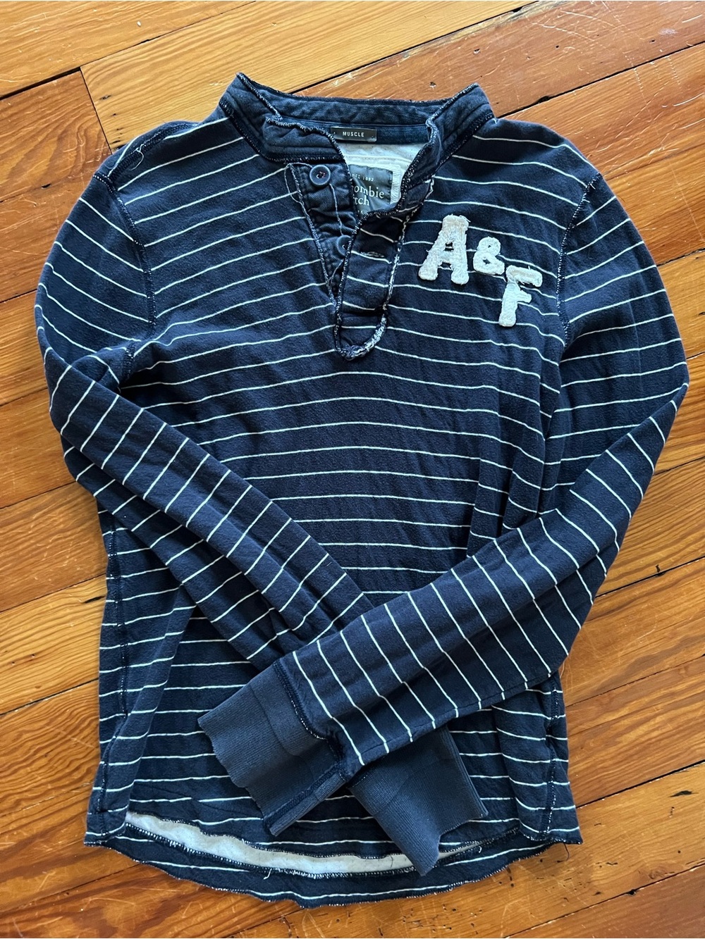 Abercrombie & Fitch men’s Navy Striped Long-Sleeve Henley Shirt